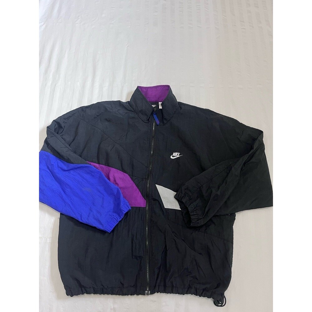 Vintage 90s Nike Windbreaker Track Jacket Black Purple Color Block Mens Large